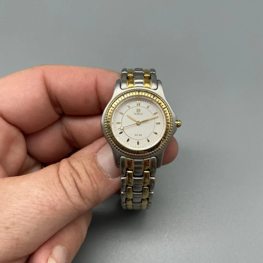 Vintage Noblia 12 Meter Womens Watch 24mm White Dial Two Tone New Battery 6.25